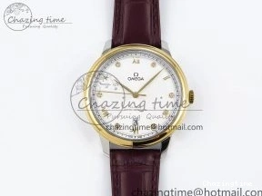 0421 De Ville Date YG MKF 1:1 Best Edition White Textured Dial Diamonds Marker on Brown Leather Strap A WaterResistant 7754